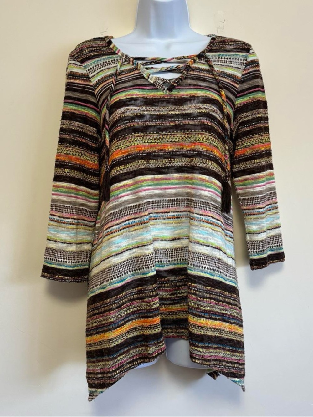 John Paul Richard Striped Multi-Color Lace-Up Women’s Tunic